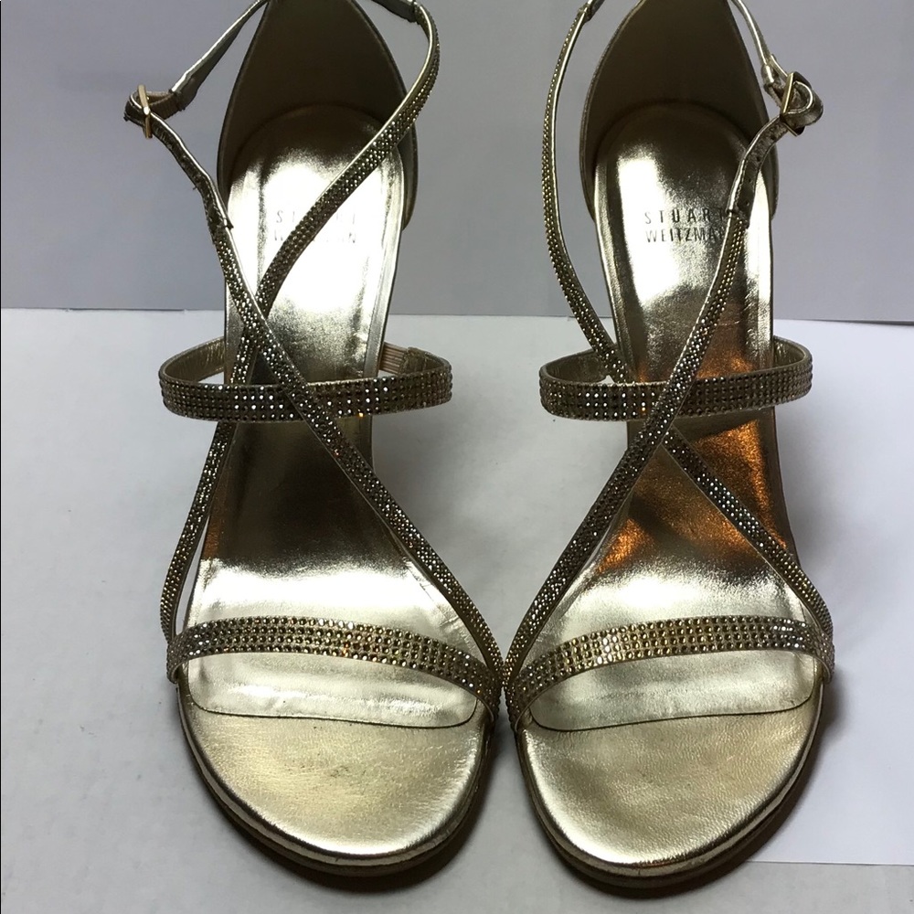 Stuart Weitzman Gold Supple Kid M9.5 Strappy Heals